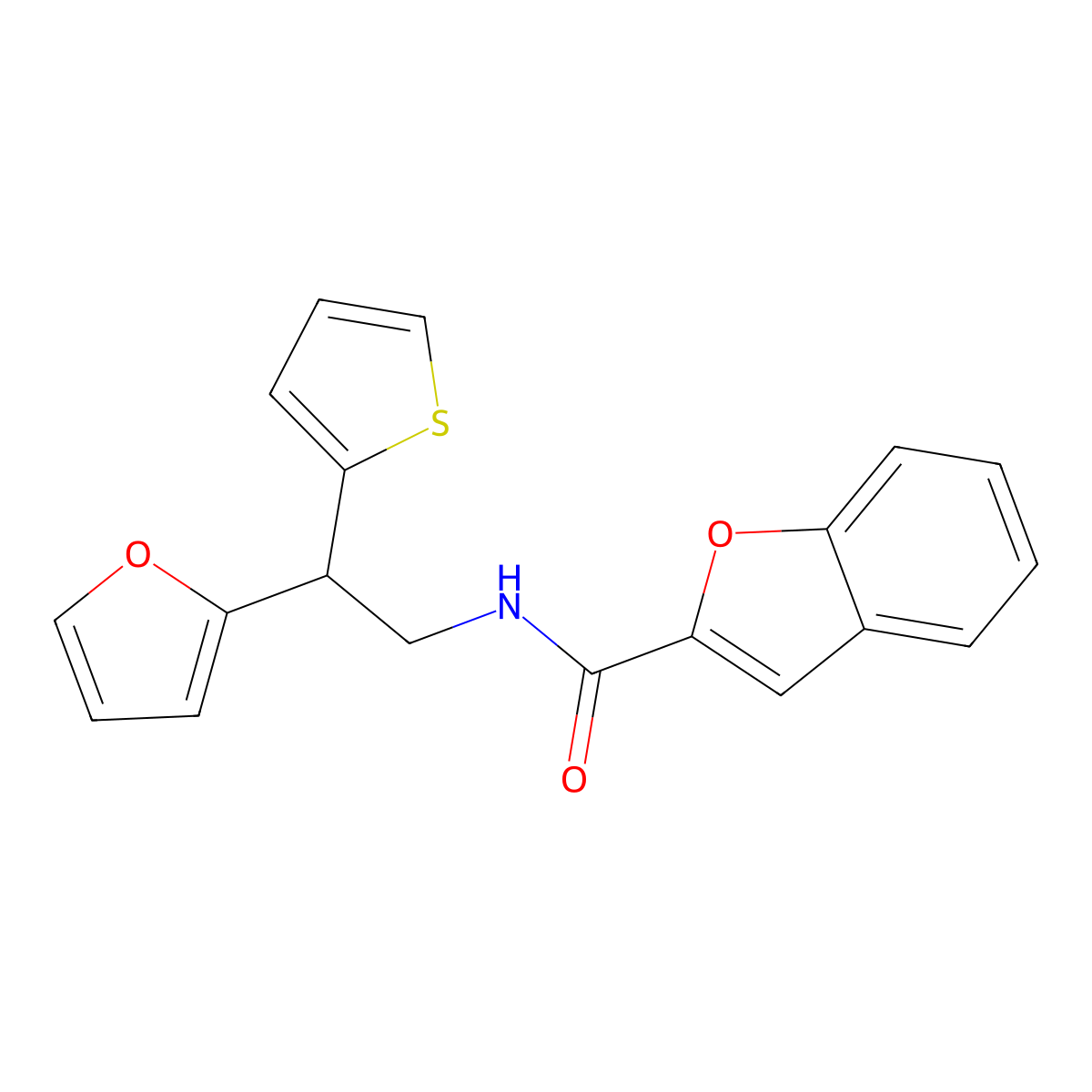 N-[2-(furan-2-yl)-2-(thiophen-2-yl)ethyl]-1-benzofuran-2-carboxamide molecular structure, CAS 2097898-69-4