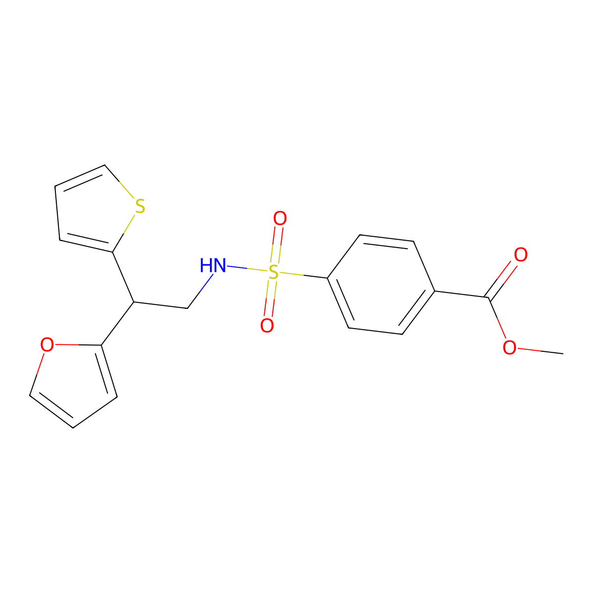 Methyl 4-{[2-(furan-2-yl)-2-(thiophen-2-yl)ethyl]sulfamoyl}benzoate molecular structure, CAS 2097898-70-7