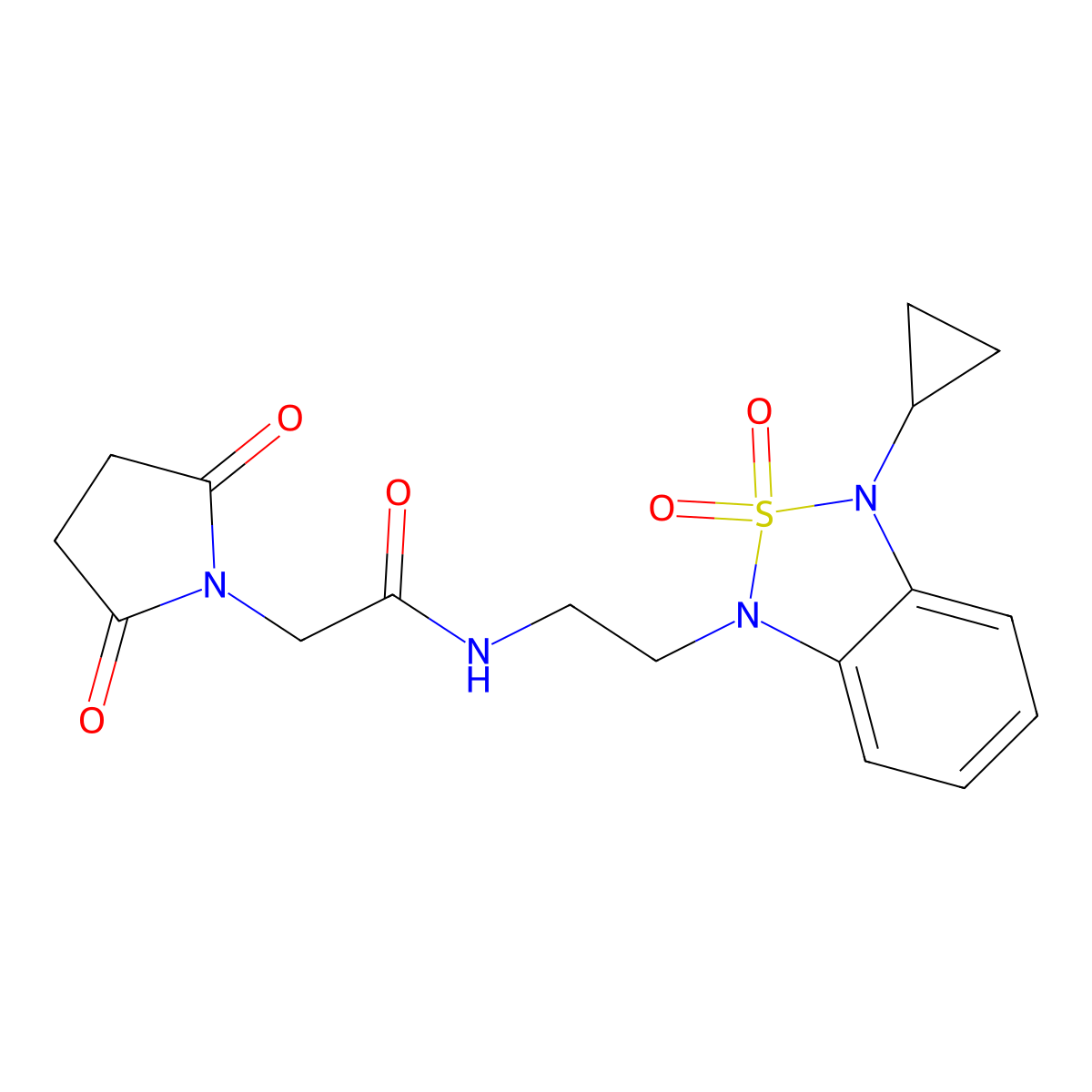 N-[2-(3-cyclopropyl-2,2-dioxo-1,3-dihydro-2lambda6,1,3-benzothiadiazol-1-yl)ethyl]-2-(2,5-dioxopyrrolidin-1-yl)acetamide molecular structure, CAS 2097898-75-2