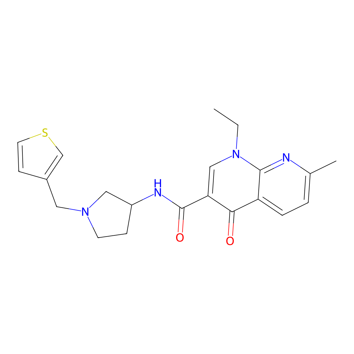 1-ethyl-7-methyl-4-oxo-N-{1-[(thiophen-3-yl)methyl]pyrrolidin-3-yl}-1,4-dihydro-1,8-naphthyridine-3-carboxamide molecular structure, CAS 2097898-78-5