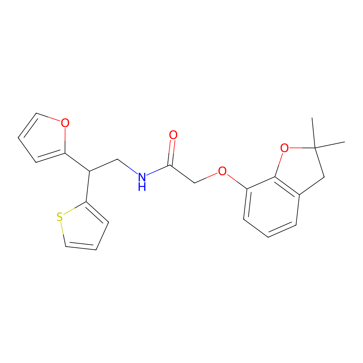 2-[(2,2-dimethyl-2,3-dihydro-1-benzofuran-7-yl)oxy]-N-[2-(furan-2-yl)-2-(thiophen-2-yl)ethyl]acetamide molecular structure, CAS 2097898-85-4