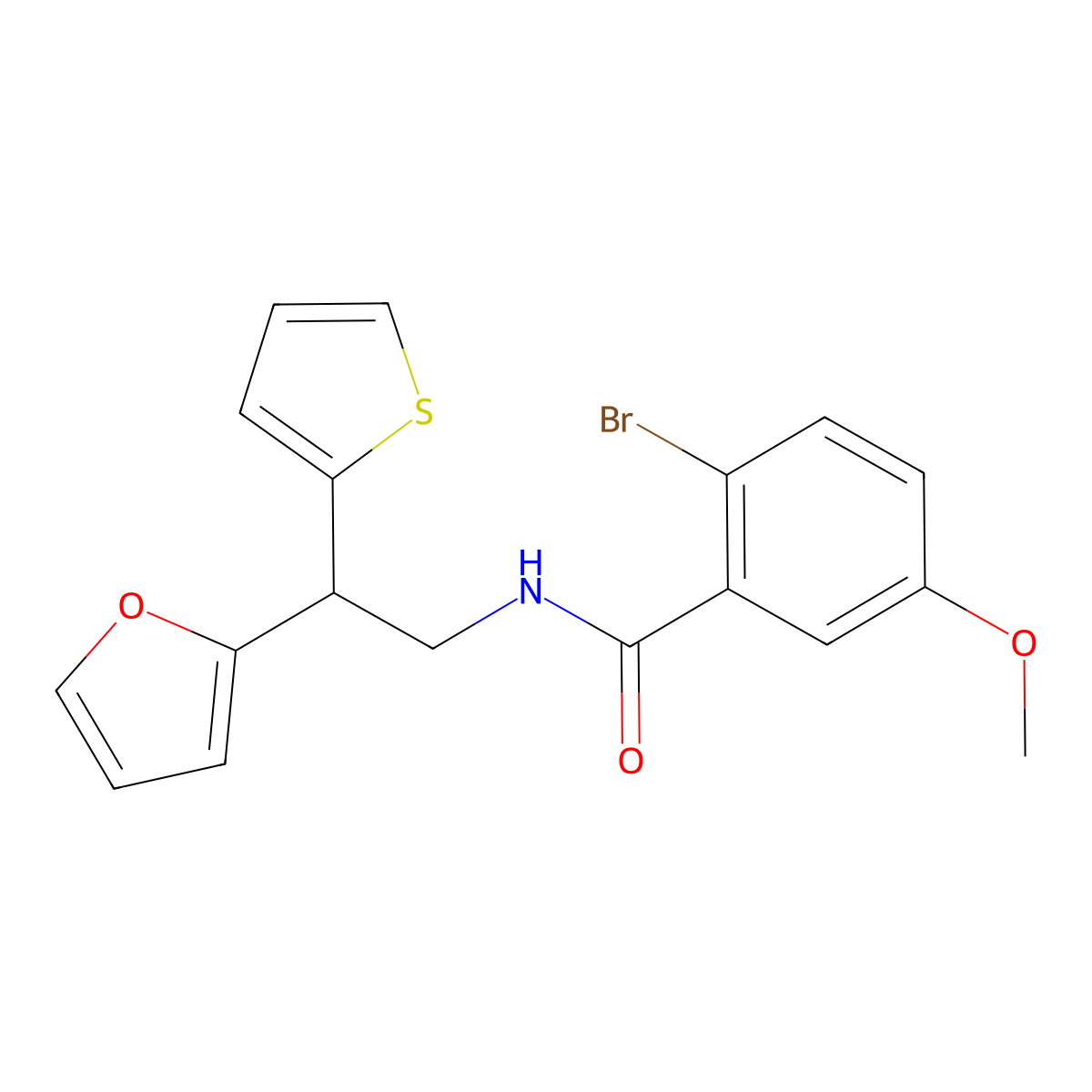 2-bromo-N-[2-(furan-2-yl)-2-(thiophen-2-yl)ethyl]-5-methoxybenzamide molecular structure, CAS 2097898-89-8