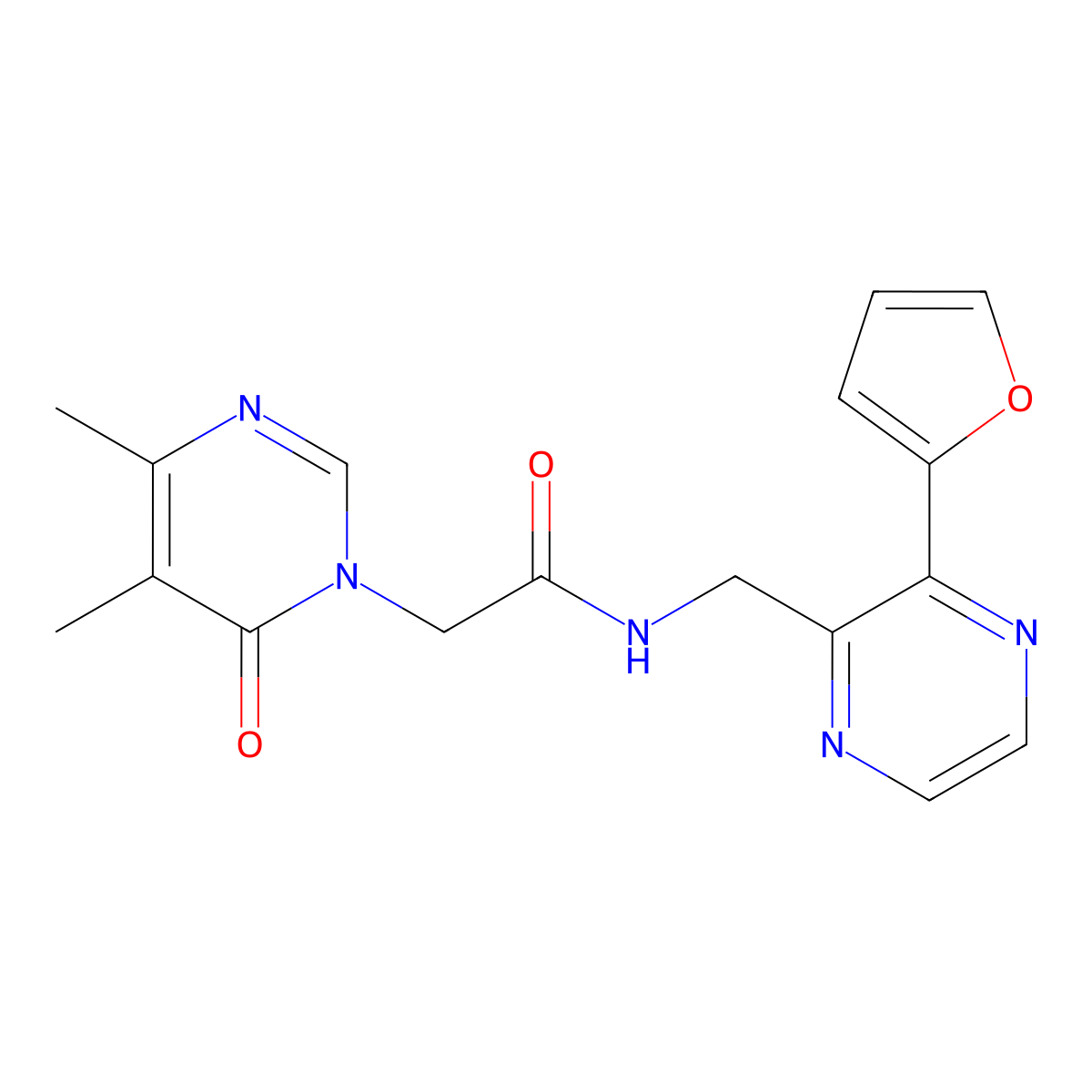 2-(4,5-dimethyl-6-oxopyrimidin-1(6H)-yl)-N-((3-(furan-2-yl)pyrazin-2-yl)methyl)acetamide molecular structure, CAS 2097898-90-1