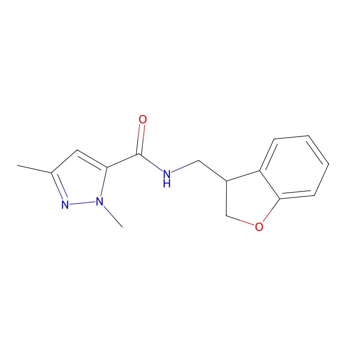 N-[(2,3-dihydro-1-benzofuran-3-yl)methyl]-1,3-dimethyl-1H-pyrazole-5-carboxamide molecular structure, CAS 2097898-91-2