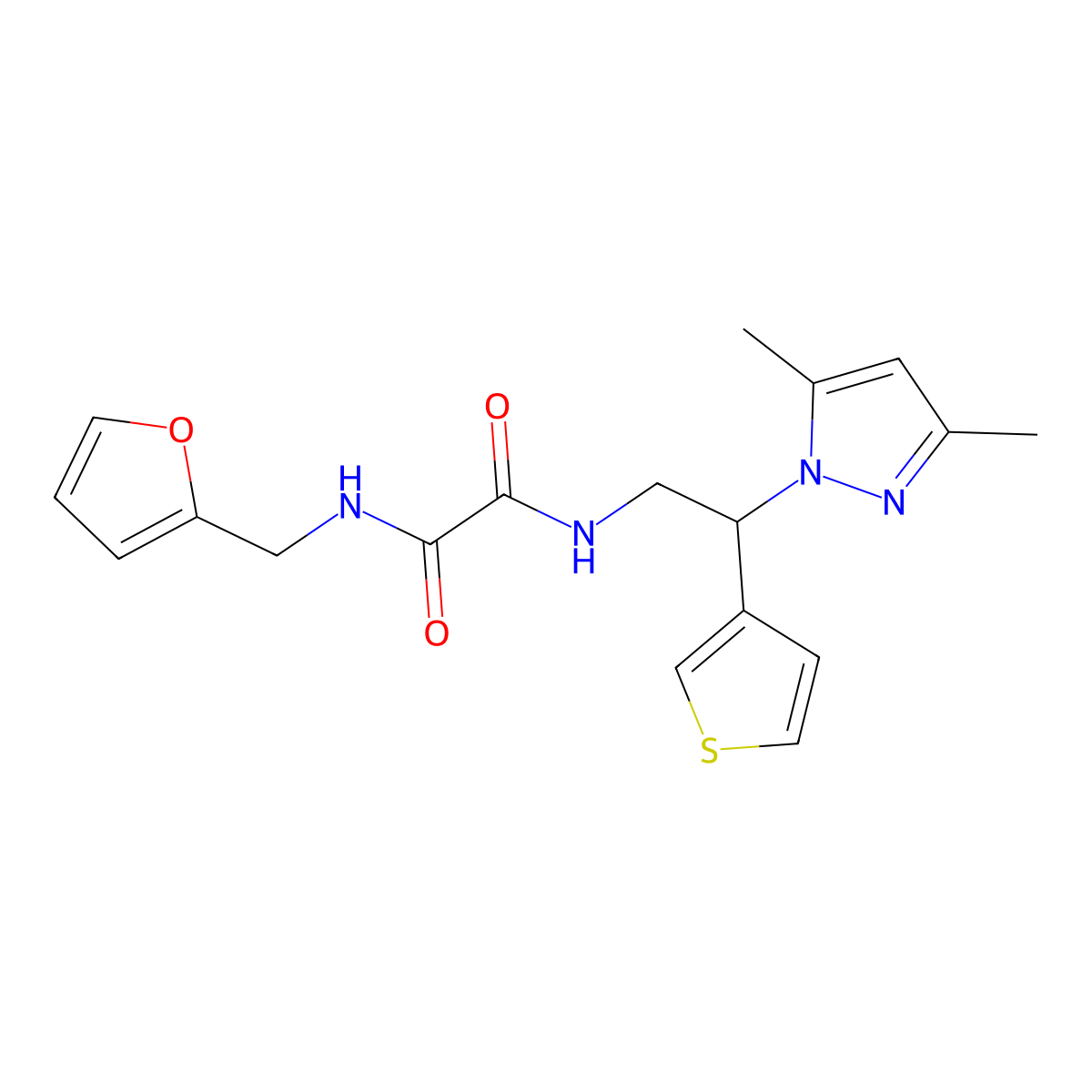 N-[2-(3,5-dimethyl-1H-pyrazol-1-yl)-2-(thiophen-3-yl)ethyl]-N'-[(furan-2-yl)methyl]ethanediamide molecular structure, CAS 2097898-93-4