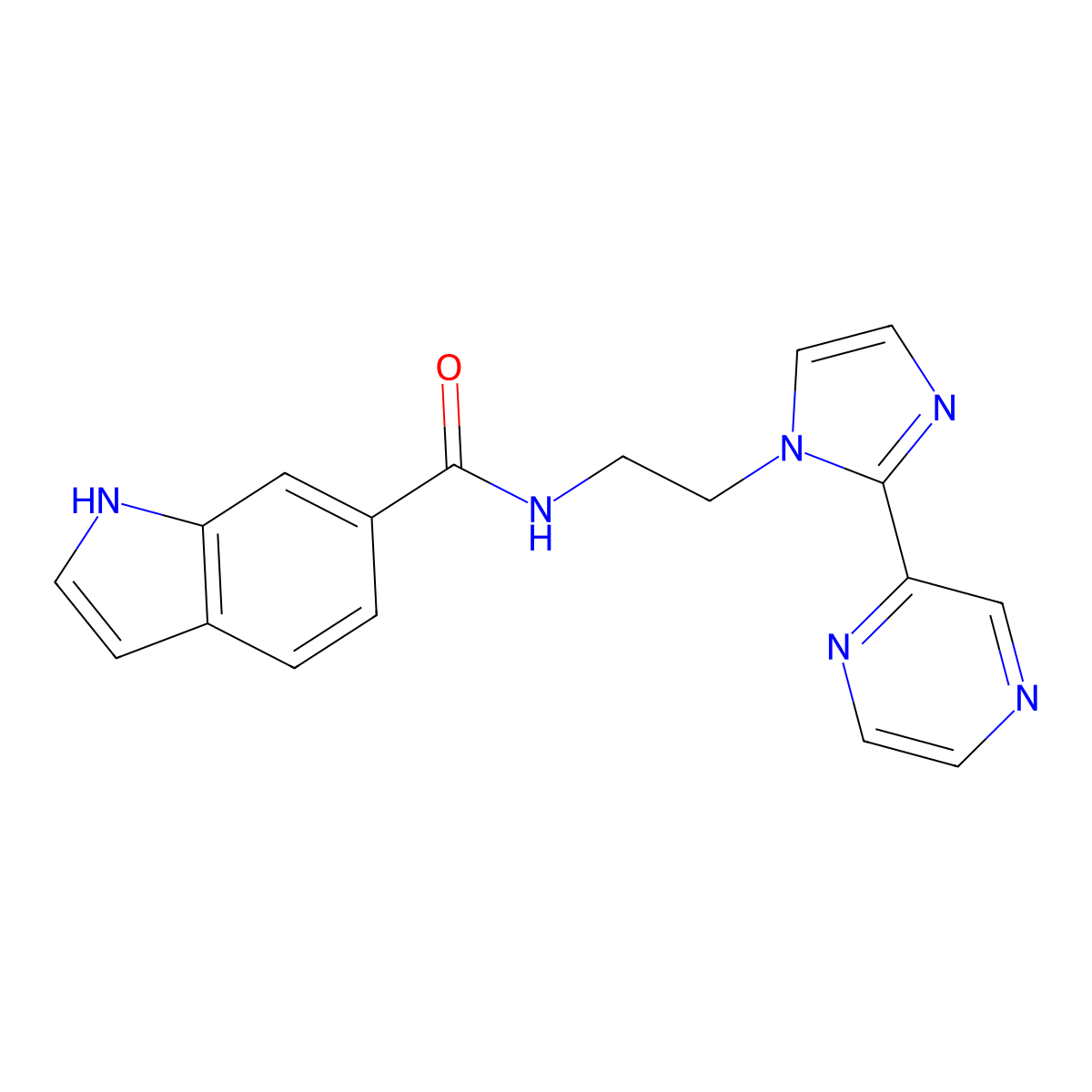 N-{2-[2-(pyrazin-2-yl)-1H-imidazol-1-yl]ethyl}-1H-indole-6-carboxamide molecular structure, CAS 2097898-95-6