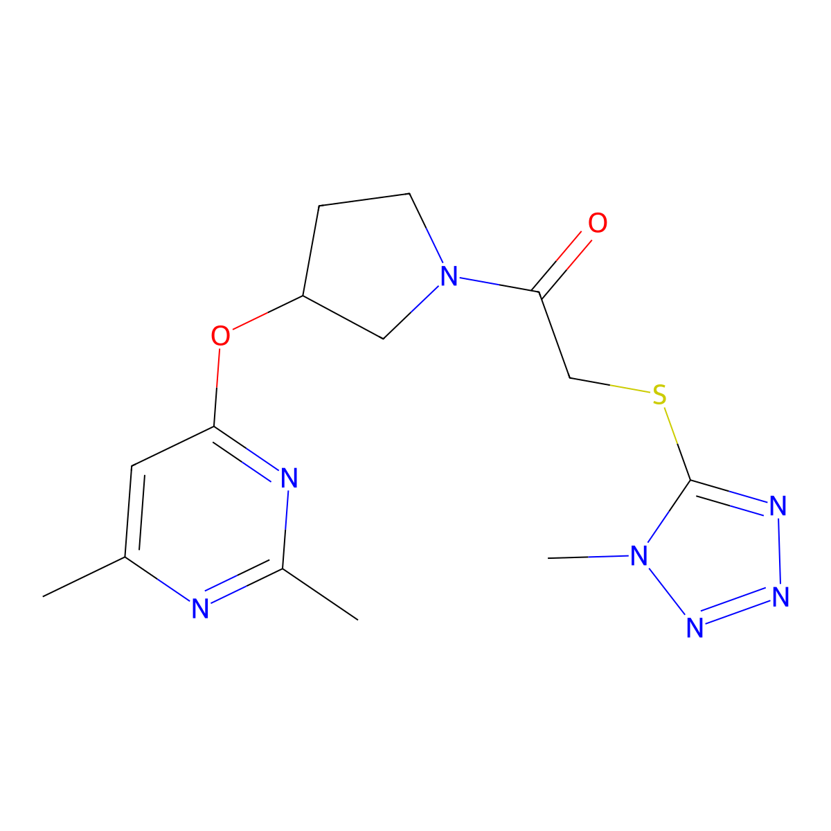 1-{3-[(2,6-dimethylpyrimidin-4-yl)oxy]pyrrolidin-1-yl}-2-[(1-methyl-1H-1,2,3,4-tetrazol-5-yl)sulfanyl]ethan-1-one molecular structure, CAS 2097899-04-0