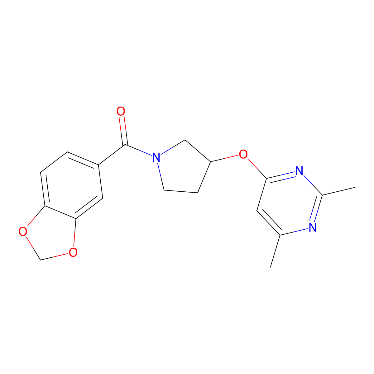 4-{[1-(2H-1,3-benzodioxole-5-carbonyl)pyrrolidin-3-yl]oxy}-2,6-dimethylpyrimidine molecular structure, CAS 2097899-07-3
