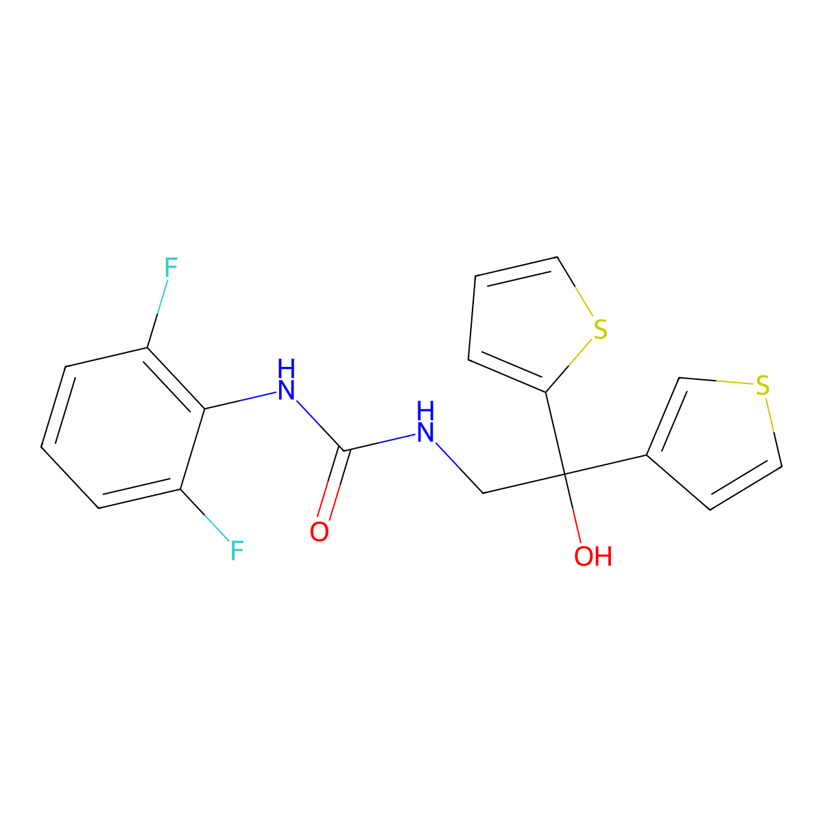 1-(2,6-Difluorophenyl)-3-[2-hydroxy-2-(thiophen-2-yl)-2-(thiophen-3-yl)ethyl]urea molecular structure, CAS 2097899-08-4