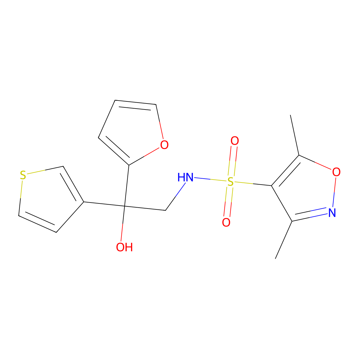 N-[2-(furan-2-yl)-2-hydroxy-2-(thiophen-3-yl)ethyl]-3,5-dimethyl-1,2-oxazole-4-sulfonamide molecular structure, CAS 2097899-18-6