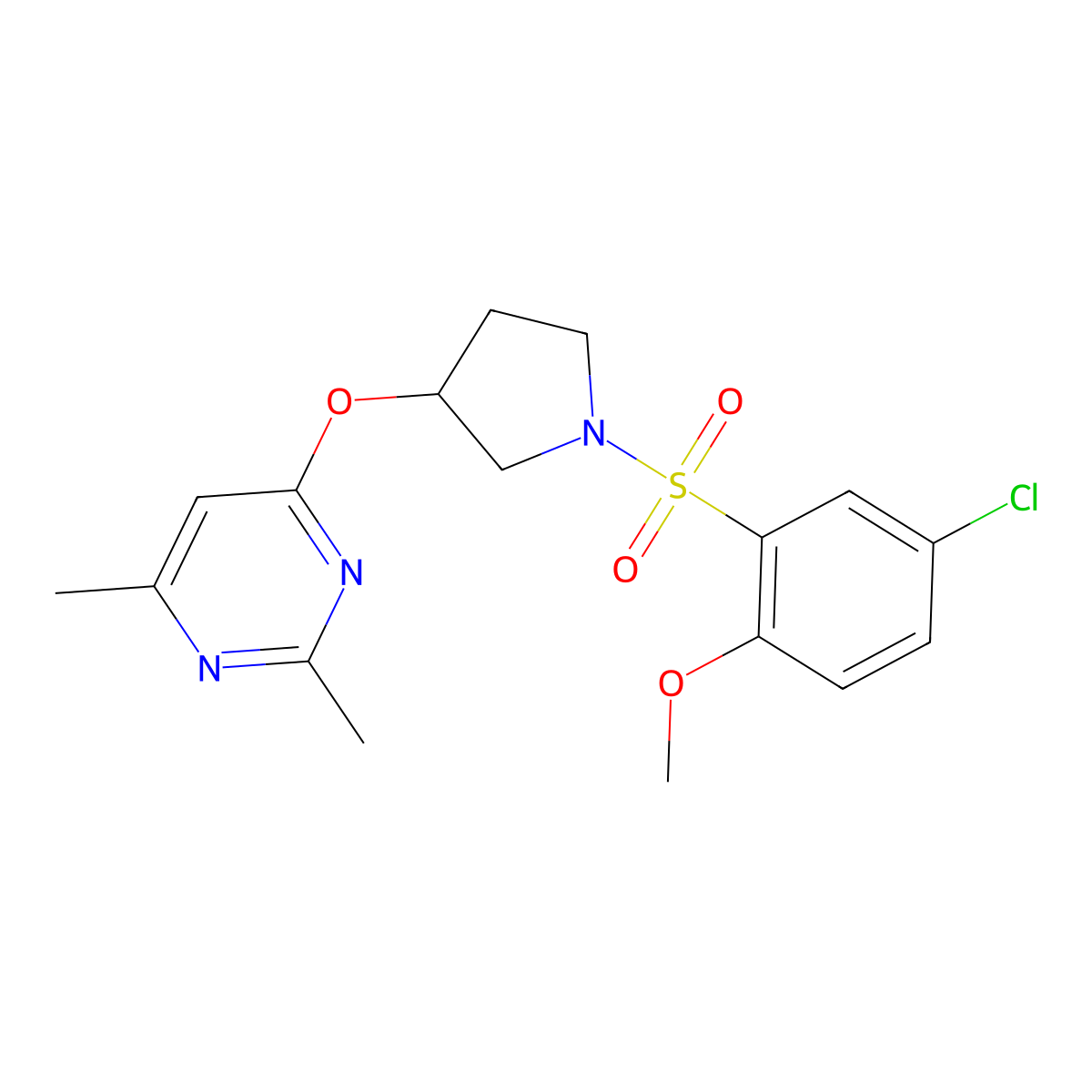 4-{[1-(5-Chloro-2-methoxybenzenesulfonyl)pyrrolidin-3-yl]oxy}-2,6-dimethylpyrimidine molecular structure, CAS 2097899-20-0