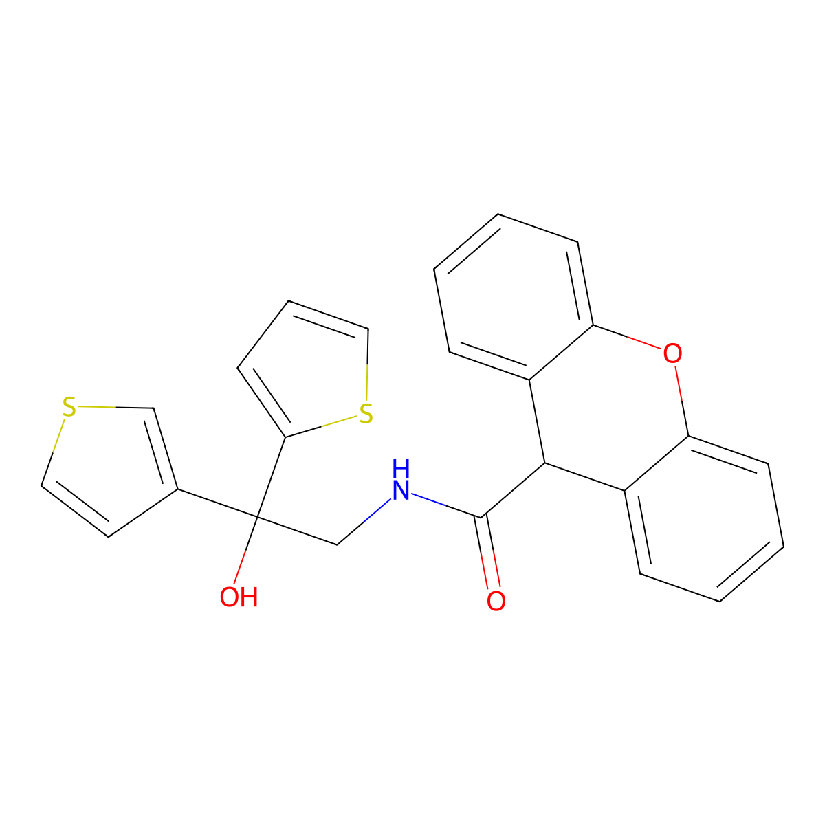 N-[2-hydroxy-2-(thiophen-2-yl)-2-(thiophen-3-yl)ethyl]-9H-xanthene-9-carboxamide molecular structure, CAS 2097899-21-1