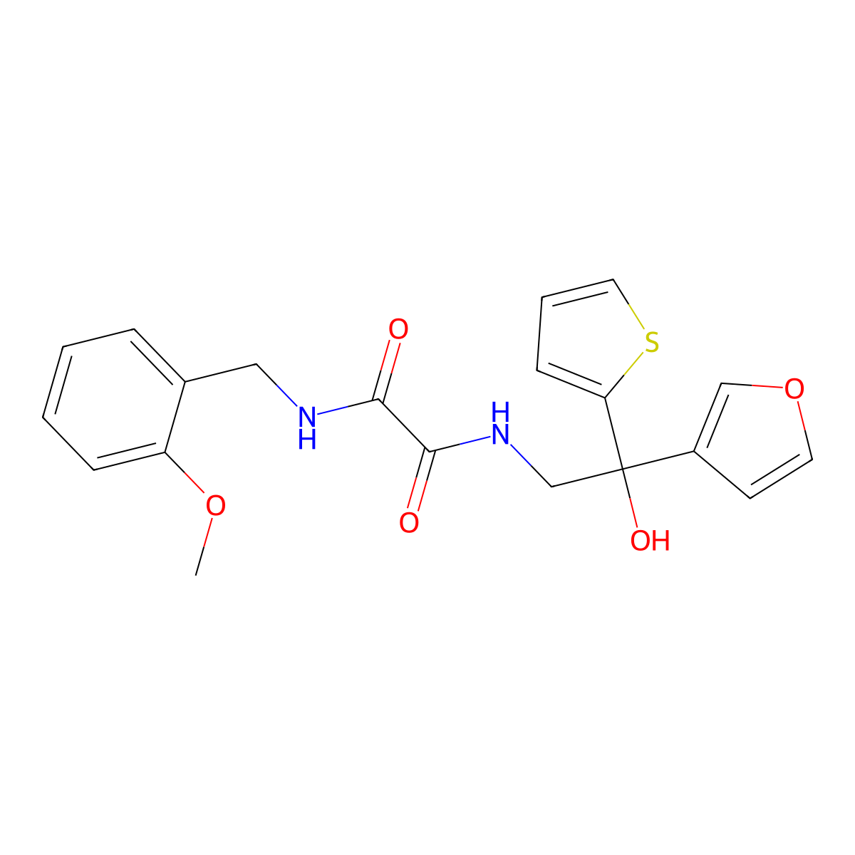N-[2-(furan-3-yl)-2-hydroxy-2-(thiophen-2-yl)ethyl]-N'-[(2-methoxyphenyl)methyl]ethanediamide molecular structure, CAS 2097899-22-2