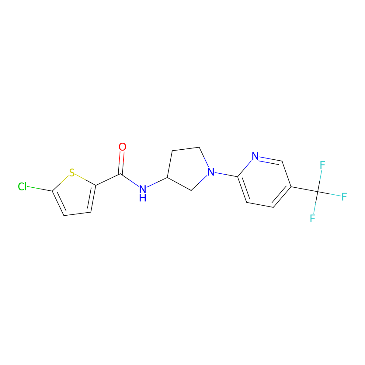 5-chloro-N-{1-[5-(trifluoromethyl)pyridin-2-yl]pyrrolidin-3-yl}thiophene-2-carboxamide molecular structure, CAS 2097899-23-3