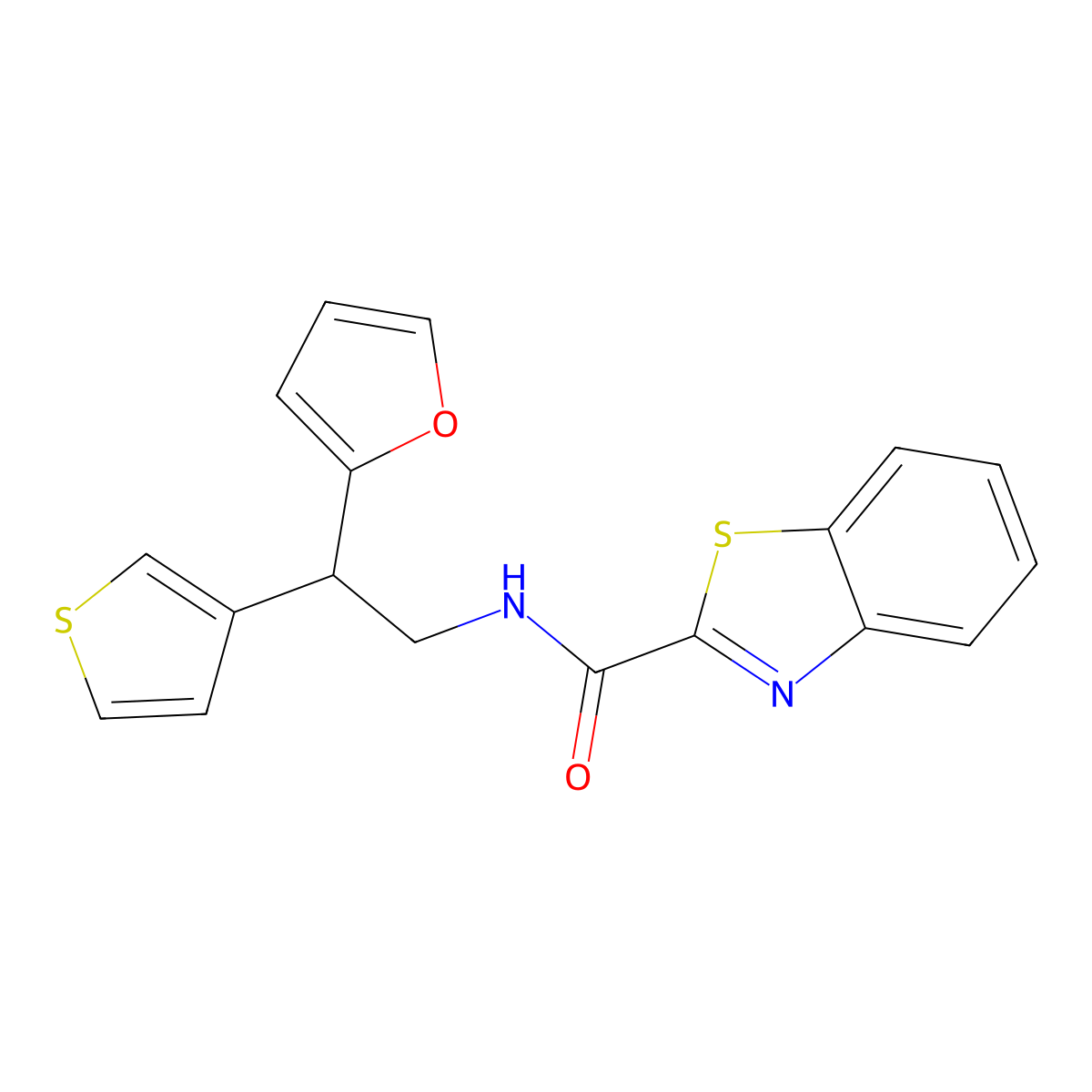 N-[2-(furan-2-yl)-2-(thiophen-3-yl)ethyl]-1,3-benzothiazole-2-carboxamide molecular structure, CAS 2097899-28-8