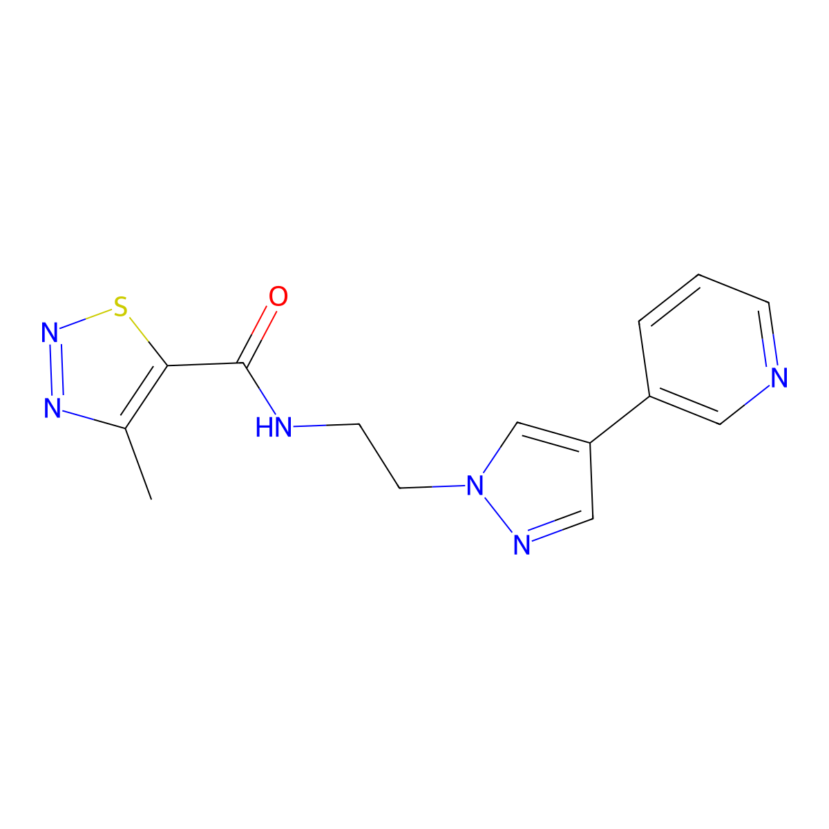 4-methyl-N-{2-[4-(pyridin-3-yl)-1H-pyrazol-1-yl]ethyl}-1,2,3-thiadiazole-5-carboxamide molecular structure, CAS 2097899-29-9