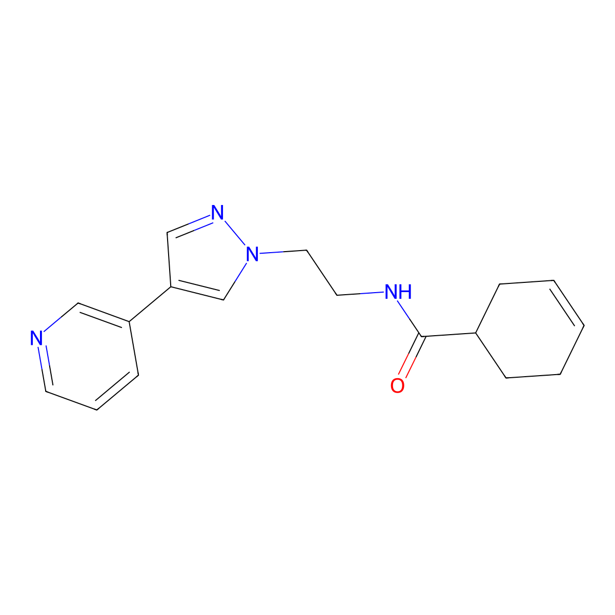 N-{2-[4-(pyridin-3-yl)-1H-pyrazol-1-yl]ethyl}cyclohex-3-ene-1-carboxamide molecular structure, CAS 2097899-33-5