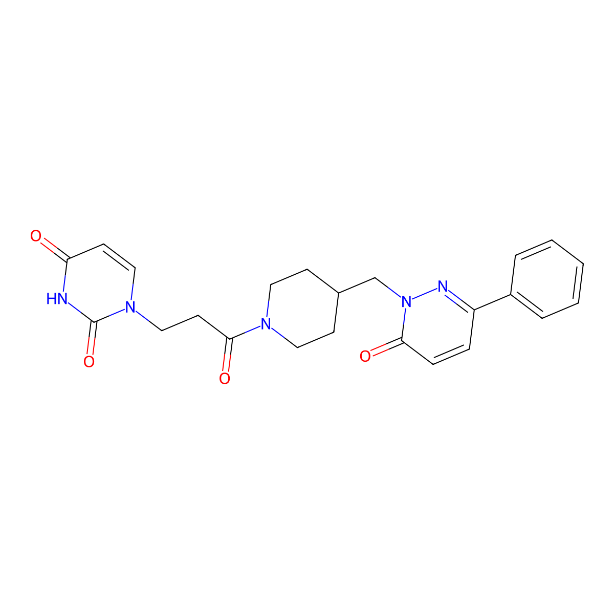 1-(3-Oxo-3-{4-[(6-oxo-3-phenyl-1,6-dihydropyridazin-1-yl)methyl]piperidin-1-yl}propyl)-1,2,3,4-tetrahydropyrimidine-2,4-dione molecular structure, CAS 2097899-40-4