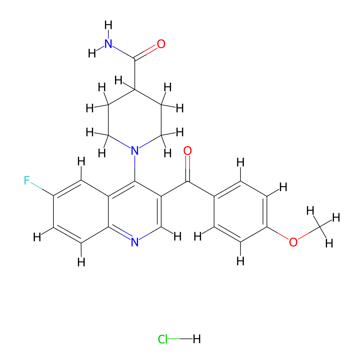 1-[6-Fluoro-3-(4-methoxybenzoyl)quinolin-4-yl]piperidine-4-carboxamide hydrochloride molecular structure, CAS 2097899-43-7