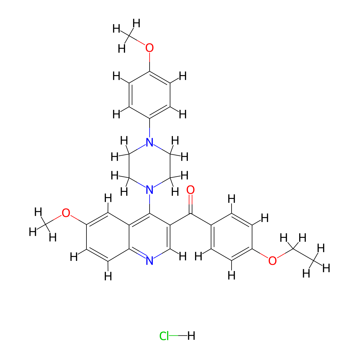 3-(4-Ethoxybenzoyl)-6-methoxy-4-[4-(4-methoxyphenyl)piperazin-1-yl]quinoline hydrochloride molecular structure, CAS 2097899-46-0