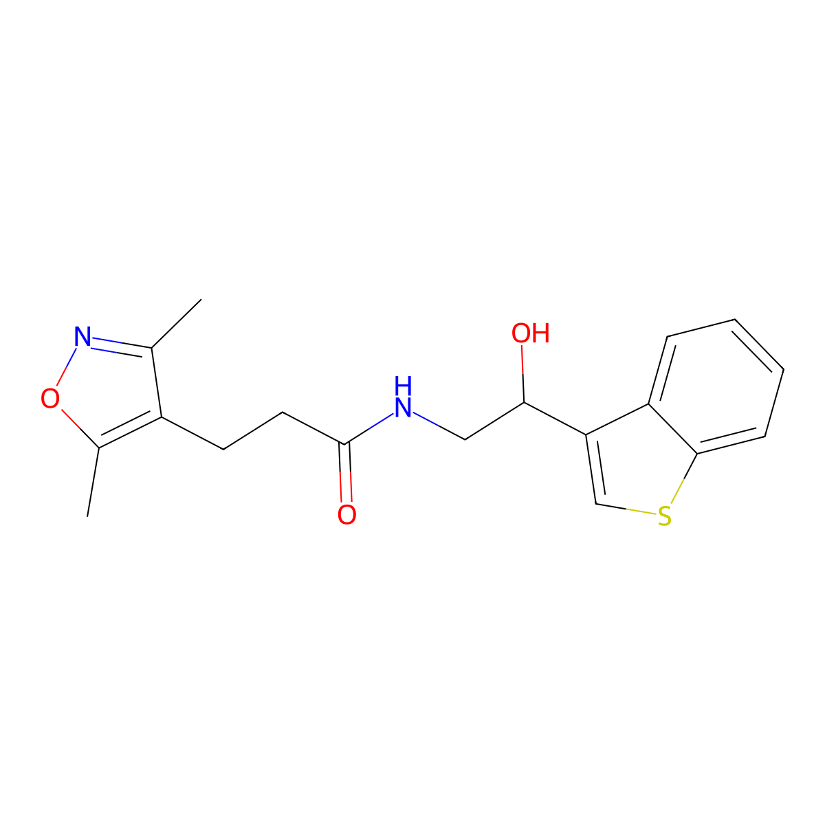 N-(2-(benzo[b]thiophen-3-yl)-2-hydroxyethyl)-3-(3,5-dimethylisoxazol-4-yl)propanamide molecular structure, CAS 2097899-48-2