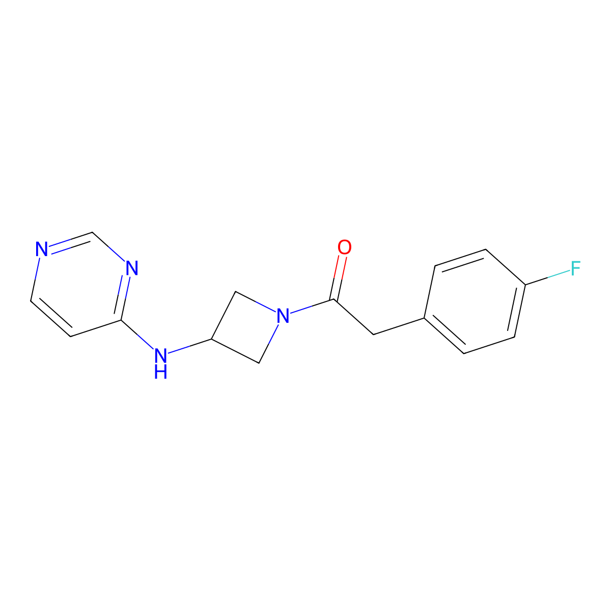 2-(4-Fluorophenyl)-1-{3-[(pyrimidin-4-yl)amino]azetidin-1-yl}ethan-1-one molecular structure, CAS 2097899-50-6