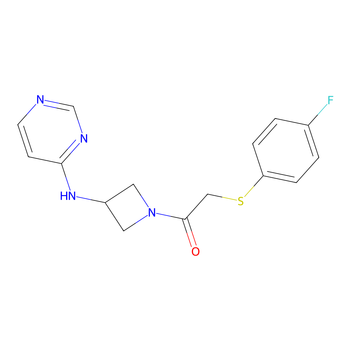 2-[(4-Fluorophenyl)sulfanyl]-1-{3-[(pyrimidin-4-yl)amino]azetidin-1-yl}ethan-1-one molecular structure, CAS 2097899-57-3