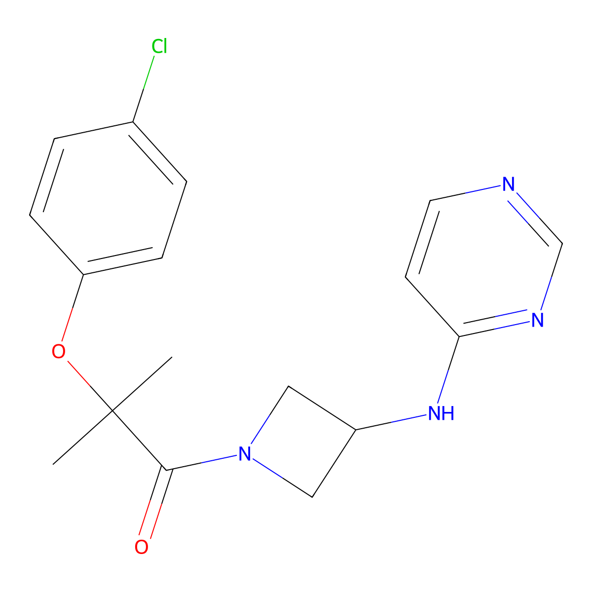 2-(4-Chlorophenoxy)-2-methyl-1-{3-[(pyrimidin-4-yl)amino]azetidin-1-yl}propan-1-one molecular structure, CAS 2097899-59-5