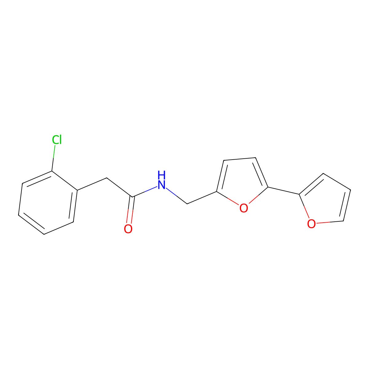 N-({[2,2'-bifuran]-5-yl}methyl)-2-(2-chlorophenyl)acetamide molecular structure, CAS 2097899-65-3