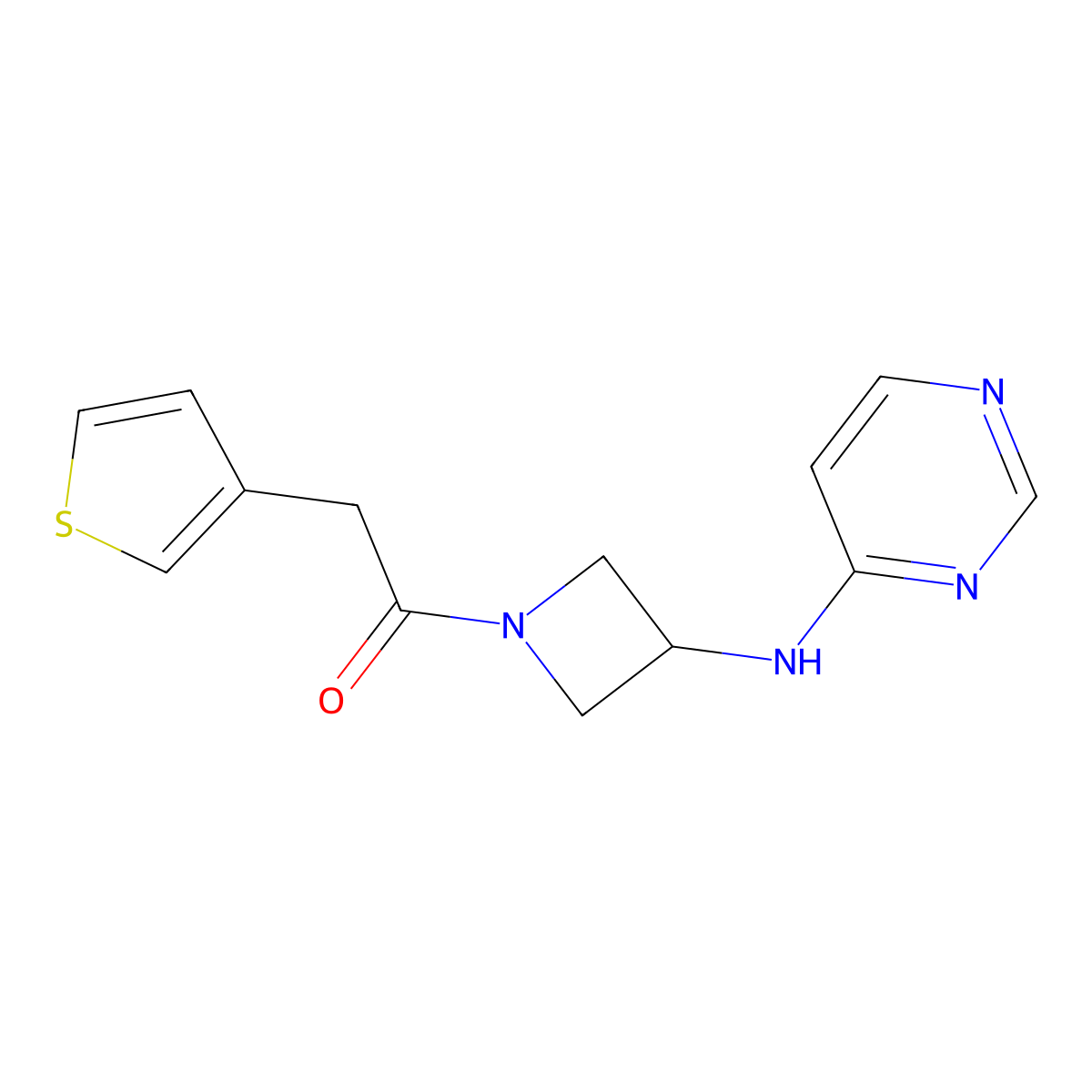 1-{3-[(Pyrimidin-4-yl)amino]azetidin-1-yl}-2-(thiophen-3-yl)ethan-1-one molecular structure, CAS 2097899-69-7
