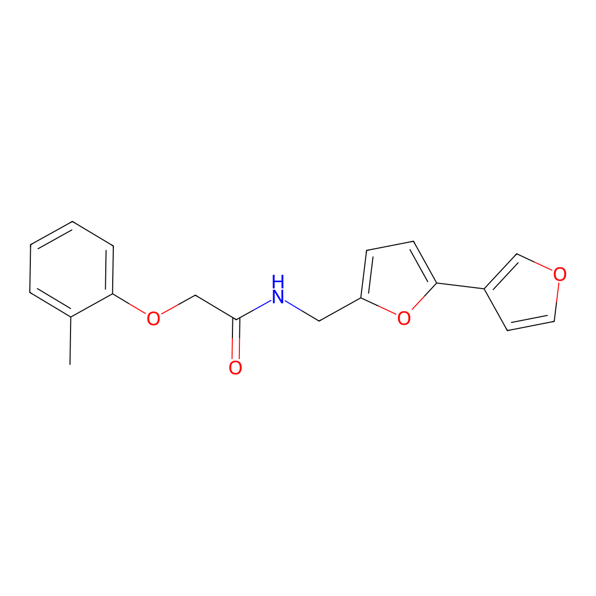 N-({[2,3'-bifuran]-5-yl}methyl)-2-(2-methylphenoxy)acetamide molecular structure, CAS 2097899-70-0