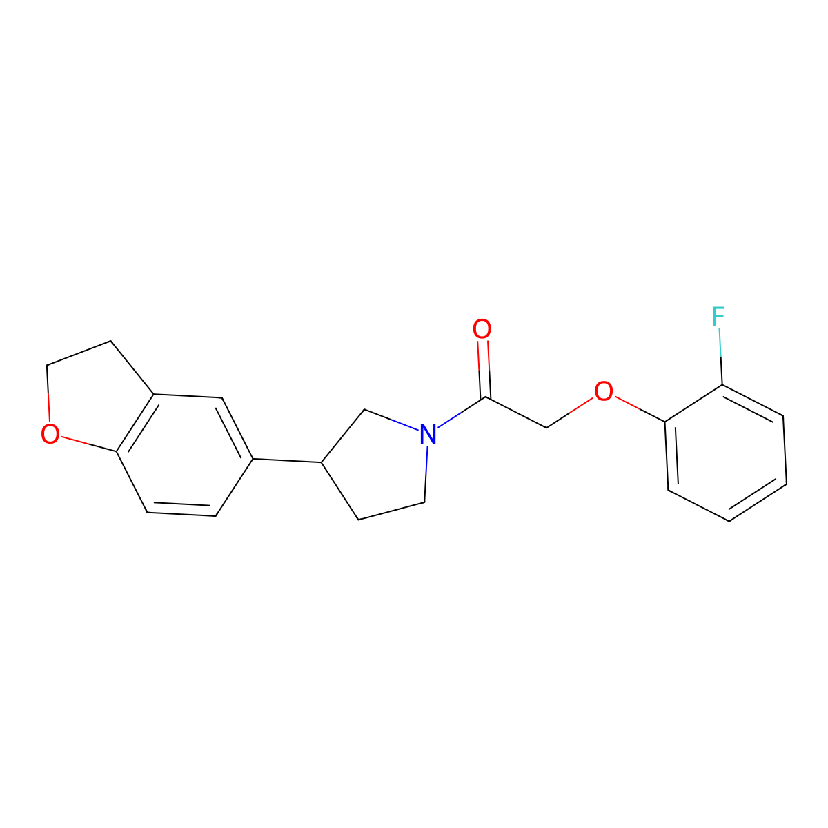 1-[3-(2,3-Dihydro-1-benzofuran-5-yl)pyrrolidin-1-yl]-2-(2-fluorophenoxy)ethan-1-one molecular structure, CAS 2097899-71-1