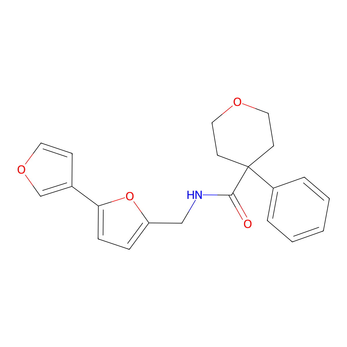 N-({[2,3'-bifuran]-5-yl}methyl)-4-phenyloxane-4-carboxamide molecular structure, CAS 2097899-72-2