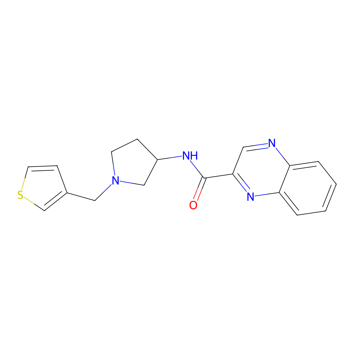 N-{1-[(thiophen-3-yl)methyl]pyrrolidin-3-yl}quinoxaline-2-carboxamide molecular structure, CAS 2097899-77-7