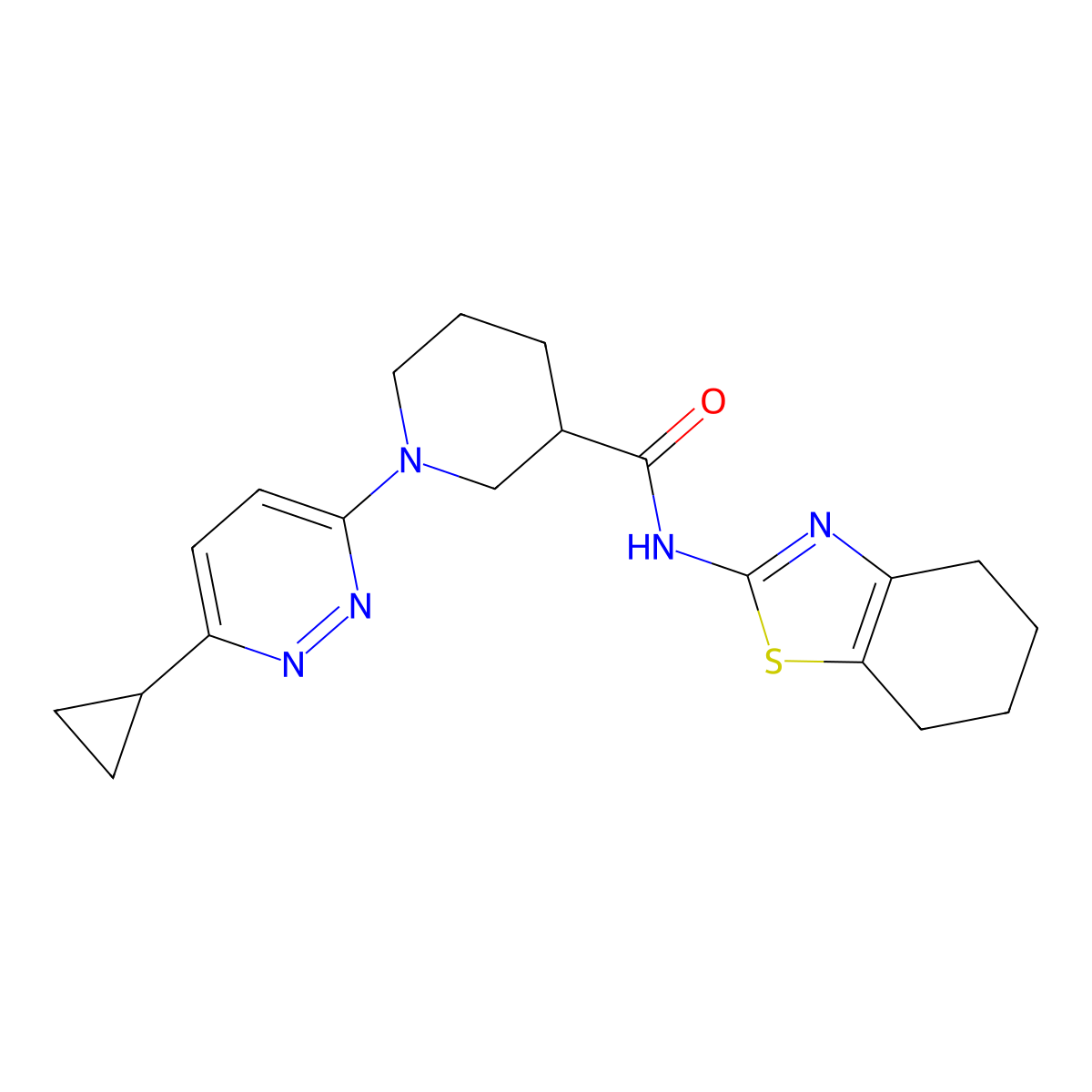 1-(6-cyclopropylpyridazin-3-yl)-N-(4,5,6,7-tetrahydro-1,3-benzothiazol-2-yl)piperidine-3-carboxamide molecular structure, CAS 2097899-80-2