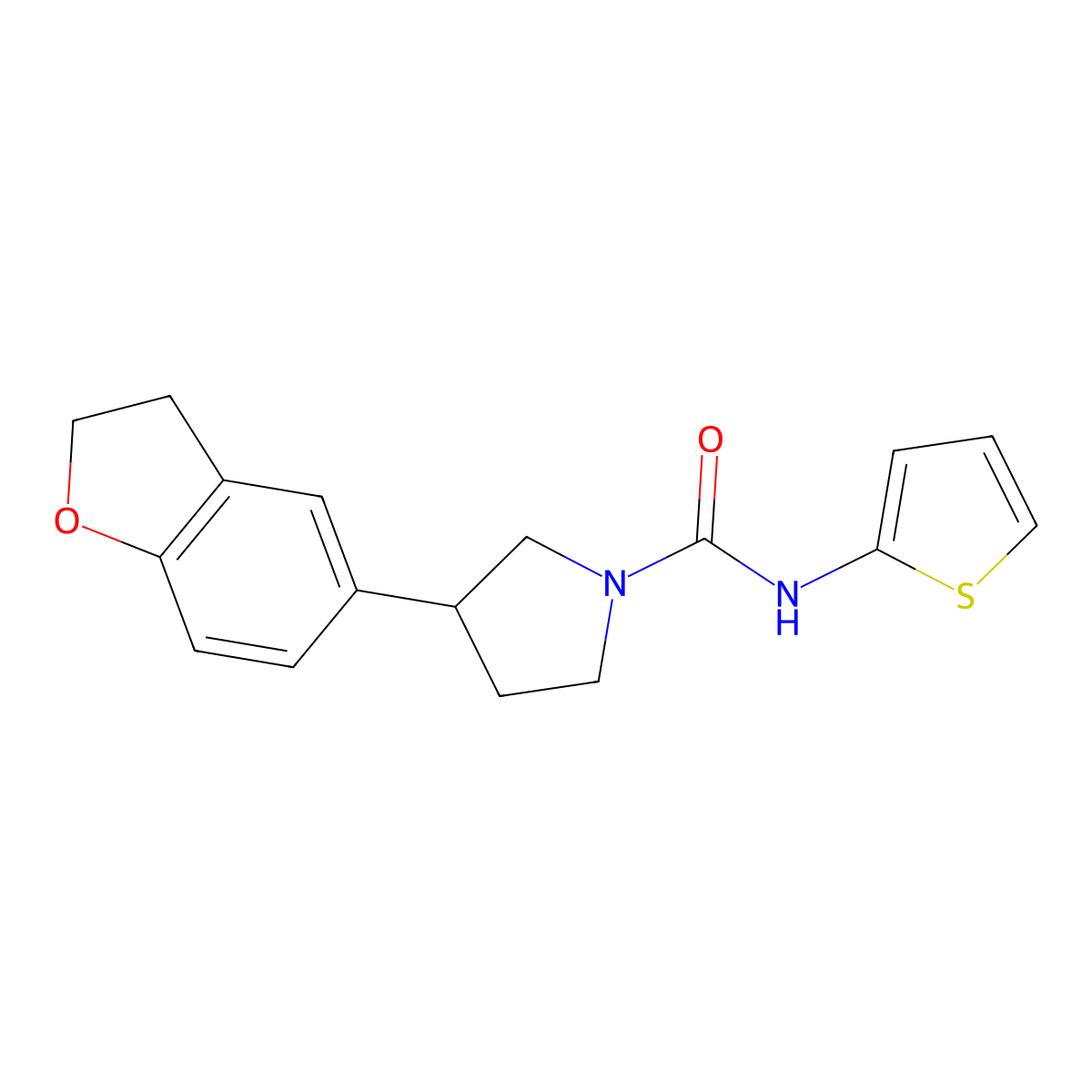 3-(2,3-dihydro-1-benzofuran-5-yl)-N-(thiophen-2-yl)pyrrolidine-1-carboxamide molecular structure, CAS 2097899-83-5