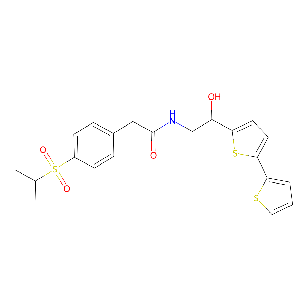 N-(2-{[2,2'-bithiophene]-5-yl}-2-hydroxyethyl)-2-[4-(propane-2-sulfonyl)phenyl]acetamide molecular structure, CAS 2097899-84-6