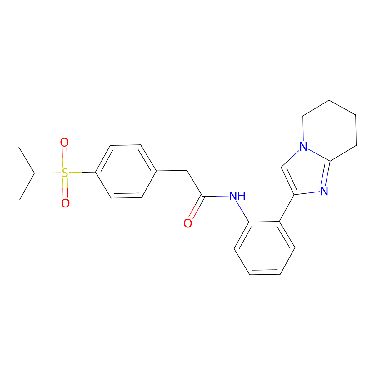 2-(4-(isopropylsulfonyl)phenyl)-N-(2-(5,6,7,8-tetrahydroimidazo[1,2-a]pyridin-2-yl)phenyl)acetamide molecular structure, CAS 2097899-93-7
