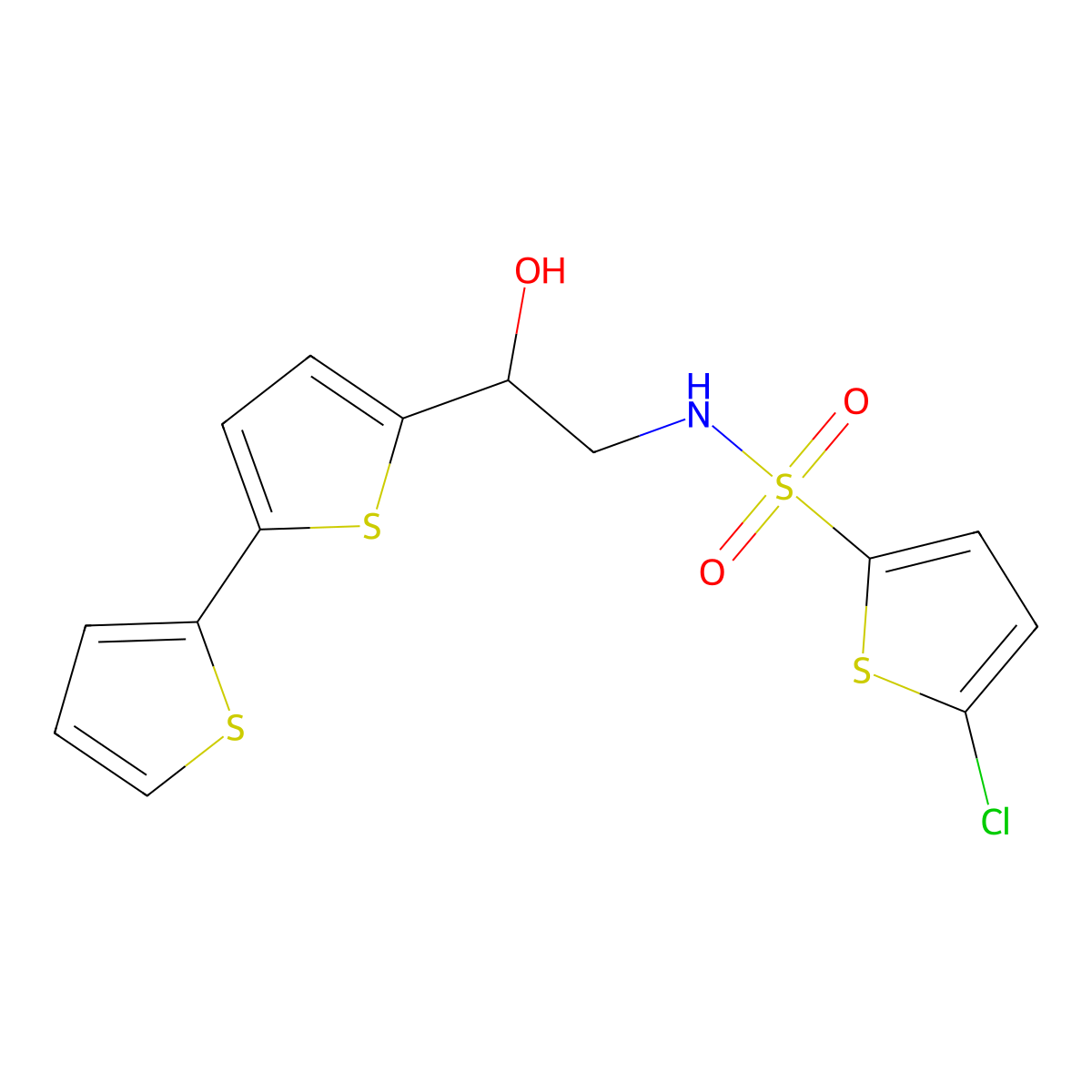 N-(2-{[2,2'-bithiophene]-5-yl}-2-hydroxyethyl)-5-chlorothiophene-2-sulfonamide molecular structure, CAS 2097899-95-9