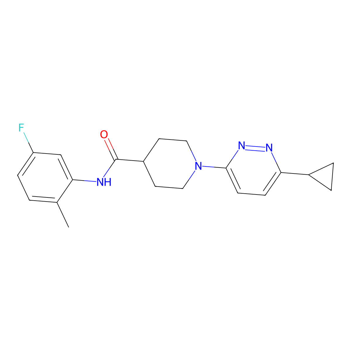 1-(6-cyclopropylpyridazin-3-yl)-N-(5-fluoro-2-methylphenyl)piperidine-4-carboxamide molecular structure, CAS 2097899-96-0