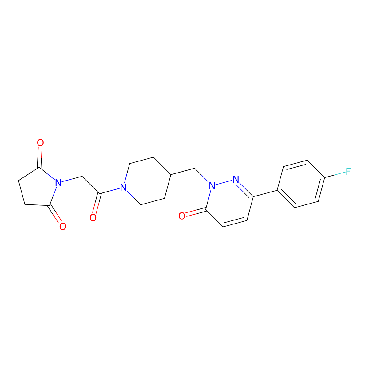 1-[2-(4-{[3-(4-Fluorophenyl)-6-oxo-1,6-dihydropyridazin-1-yl]methyl}piperidin-1-yl)-2-oxoethyl]pyrrolidine-2,5-dione molecular structure, CAS 2097900-01-9