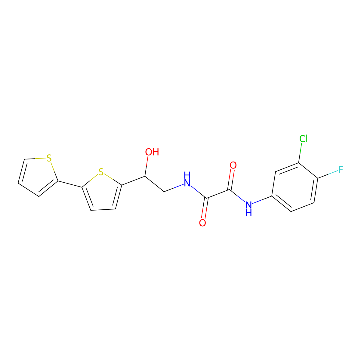 N-(2-{[2,2'-bithiophene]-5-yl}-2-hydroxyethyl)-N'-(3-chloro-4-fluorophenyl)ethanediamide molecular structure, CAS 2097900-03-1