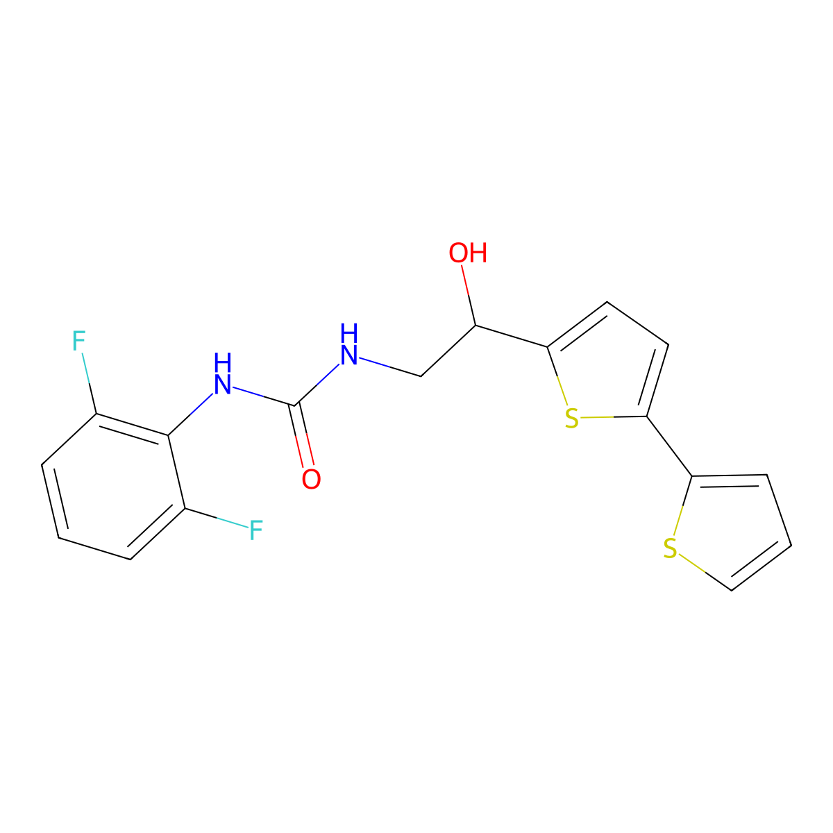 3-(2-{[2,2'-Bithiophene]-5-yl}-2-hydroxyethyl)-1-(2,6-difluorophenyl)urea molecular structure, CAS 2097900-06-4