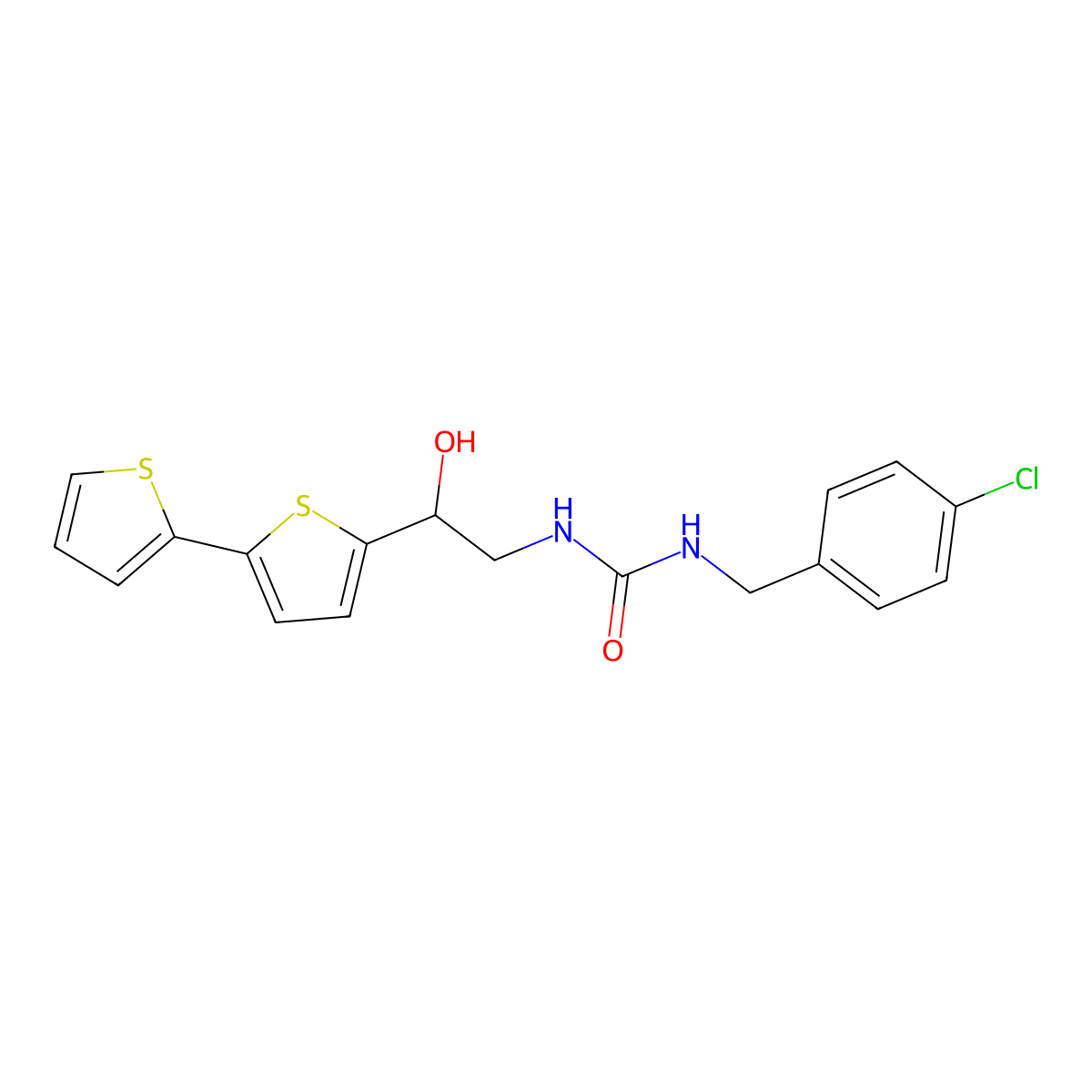 3-(2-{[2,2'-Bithiophene]-5-yl}-2-hydroxyethyl)-1-[(4-chlorophenyl)methyl]urea molecular structure, CAS 2097900-12-2