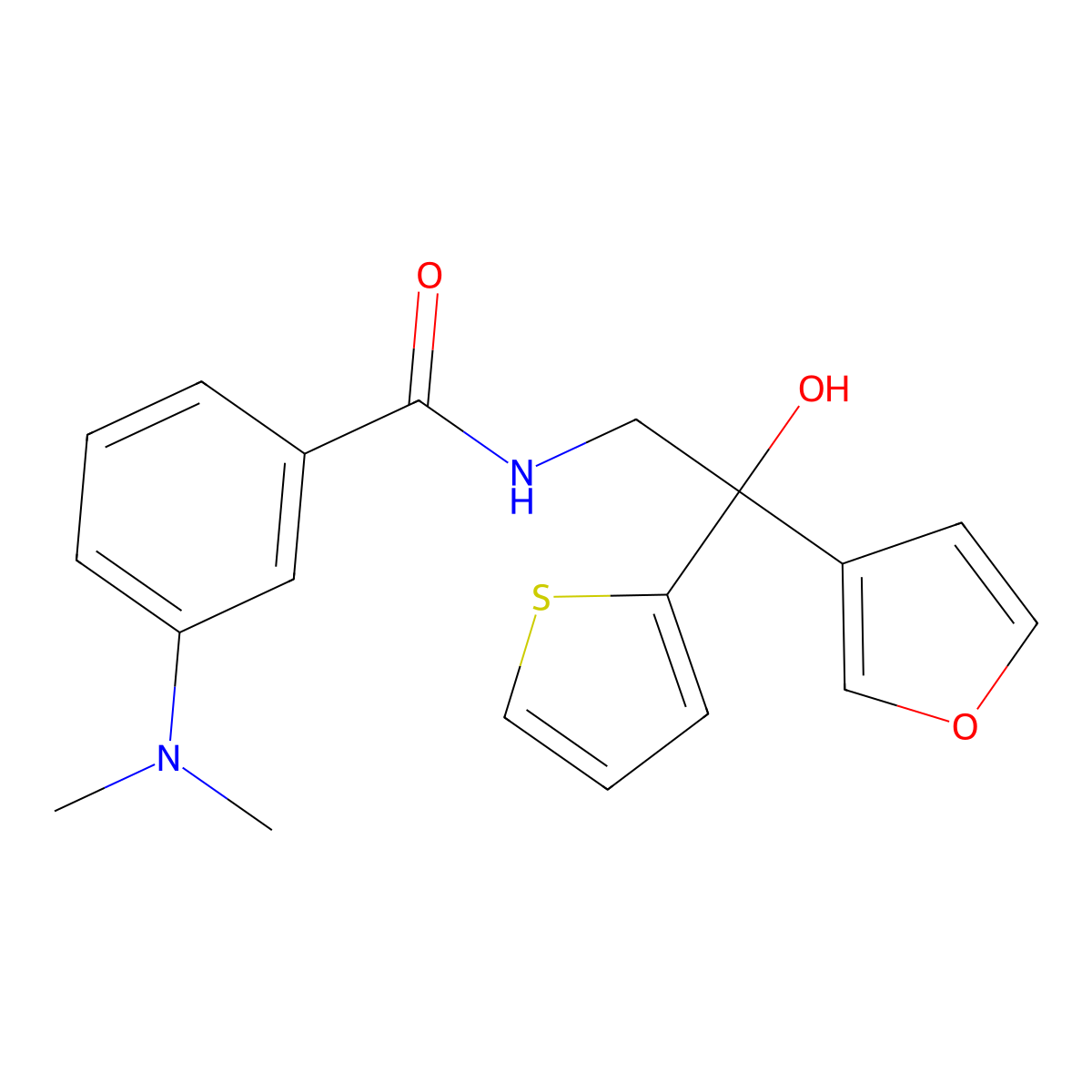 3-(dimethylamino)-N-[2-(furan-3-yl)-2-hydroxy-2-(thiophen-2-yl)ethyl]benzamide molecular structure, CAS 2097900-13-3
