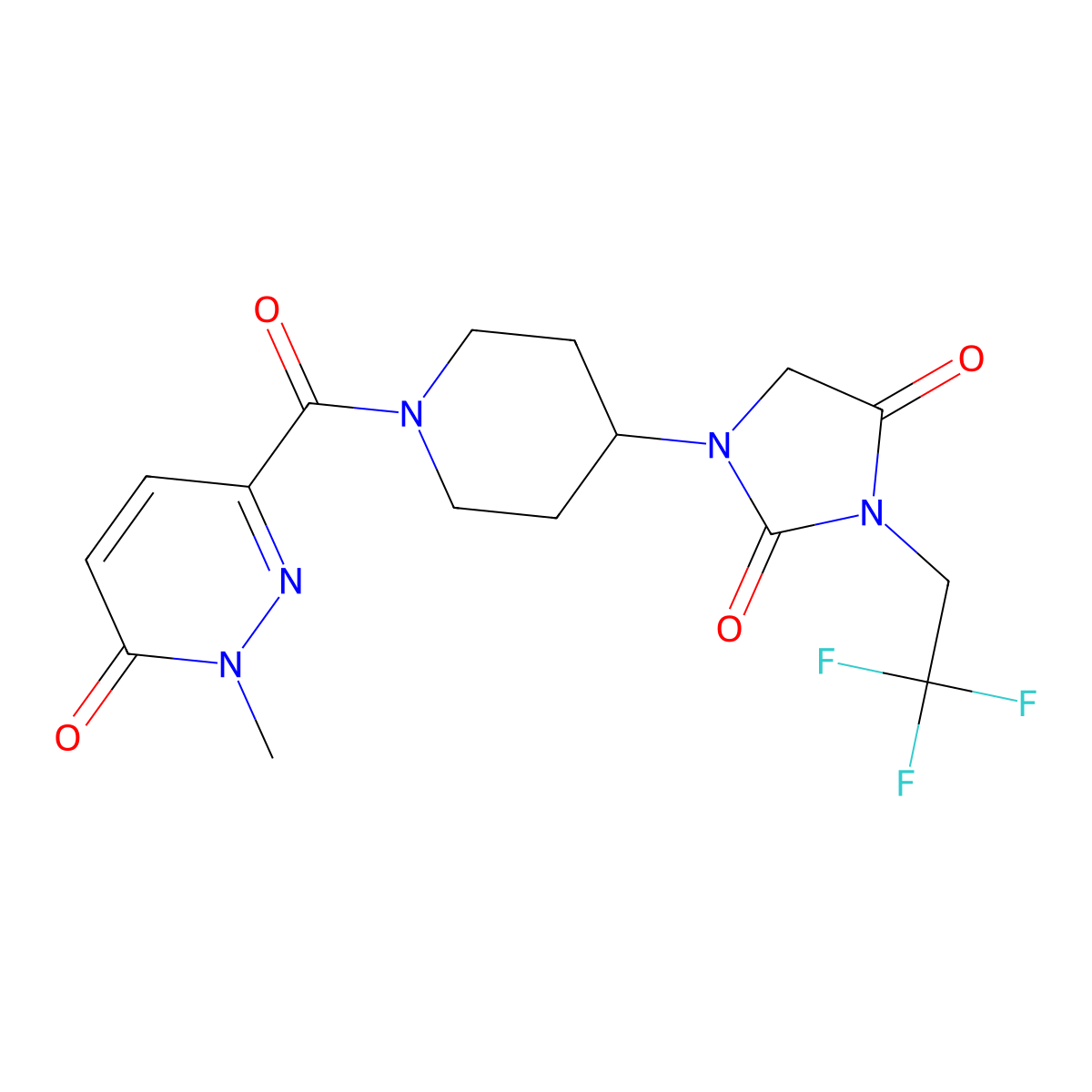 1-[1-(1-Methyl-6-oxo-1,6-dihydropyridazine-3-carbonyl)piperidin-4-yl]-3-(2,2,2-trifluoroethyl)imidazolidine-2,4-dione molecular structure, CAS 2097900-19-9