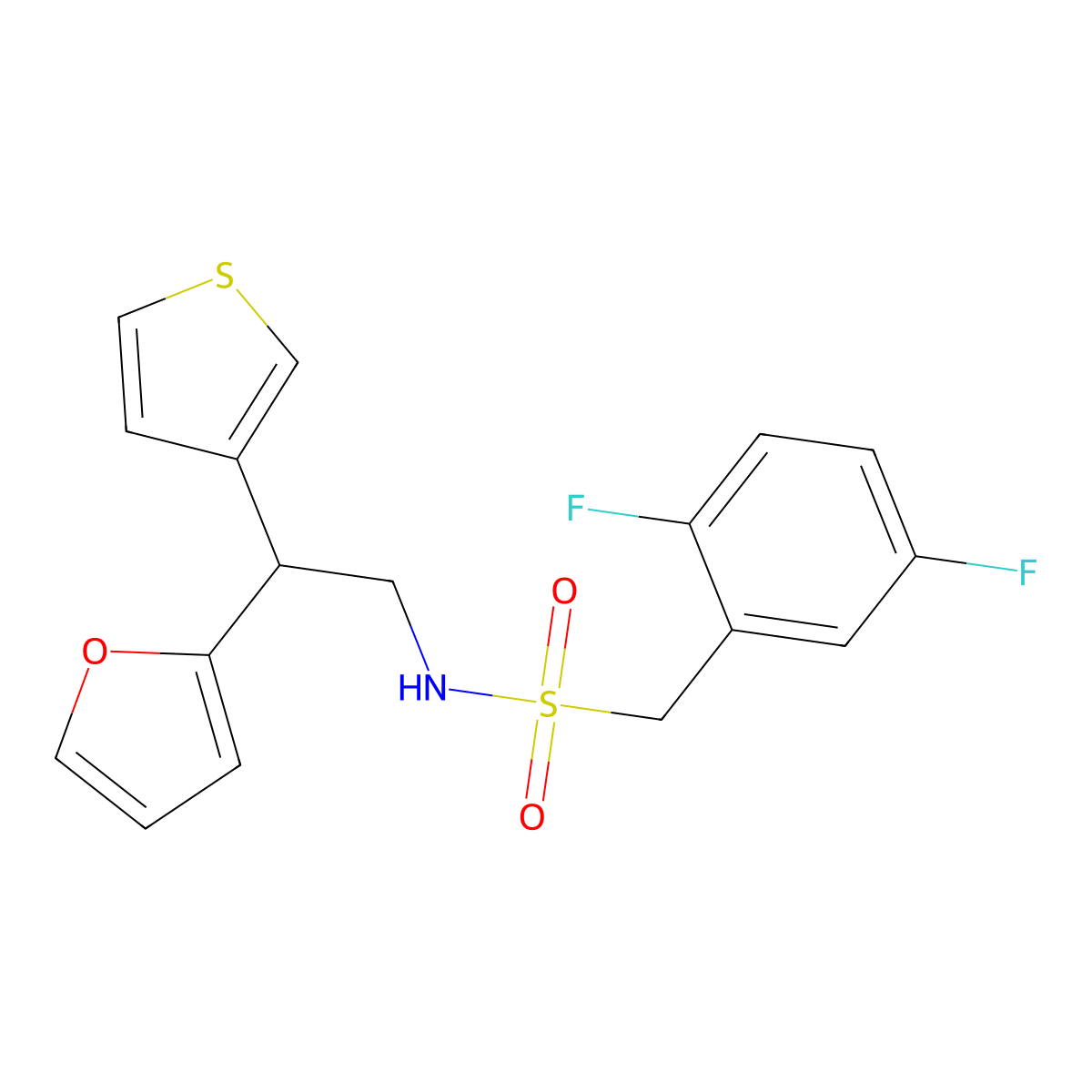 1-(2,5-difluorophenyl)-N-(2-(furan-2-yl)-2-(thiophen-3-yl)ethyl)methanesulfonamide molecular structure, CAS 2097900-27-9
