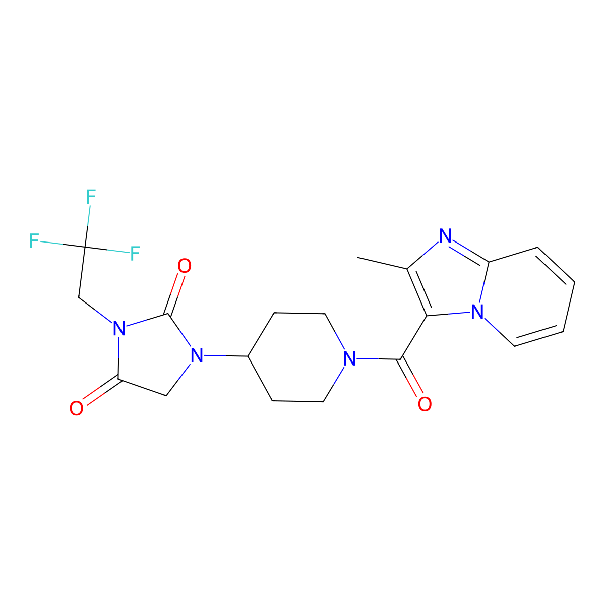 1-(1-{2-Methylimidazo[1,2-a]pyridine-3-carbonyl}piperidin-4-yl)-3-(2,2,2-trifluoroethyl)imidazolidine-2,4-dione molecular structure, CAS 2097900-30-4