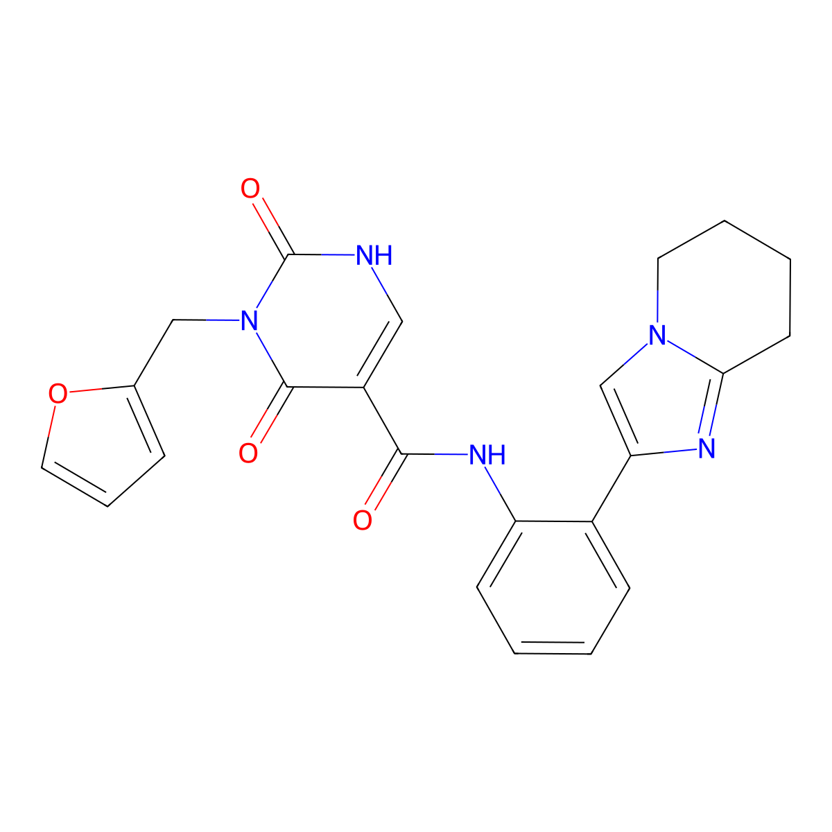 3-(furan-2-ylmethyl)-2,4-dioxo-N-(2-(5,6,7,8-tetrahydroimidazo[1,2-a]pyridin-2-yl)phenyl)-1,2,3,4-tetrahydropyrimidine-5-carboxamide molecular structure, CAS 2097900-34-8