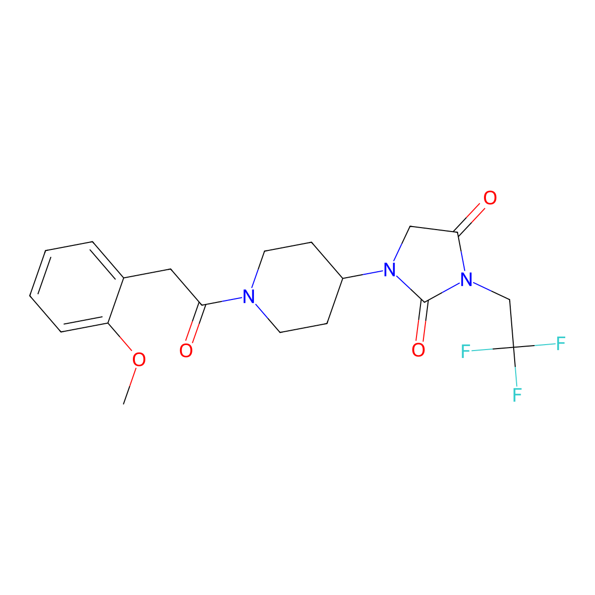 1-{1-[2-(2-Methoxyphenyl)acetyl]piperidin-4-yl}-3-(2,2,2-trifluoroethyl)imidazolidine-2,4-dione molecular structure, CAS 2097900-36-0
